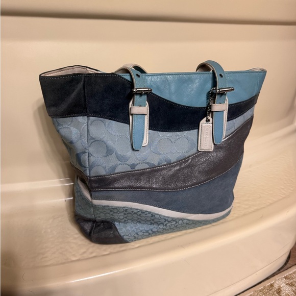 Vintage 2006 Coach Blue wave Patchwork Tote Bag